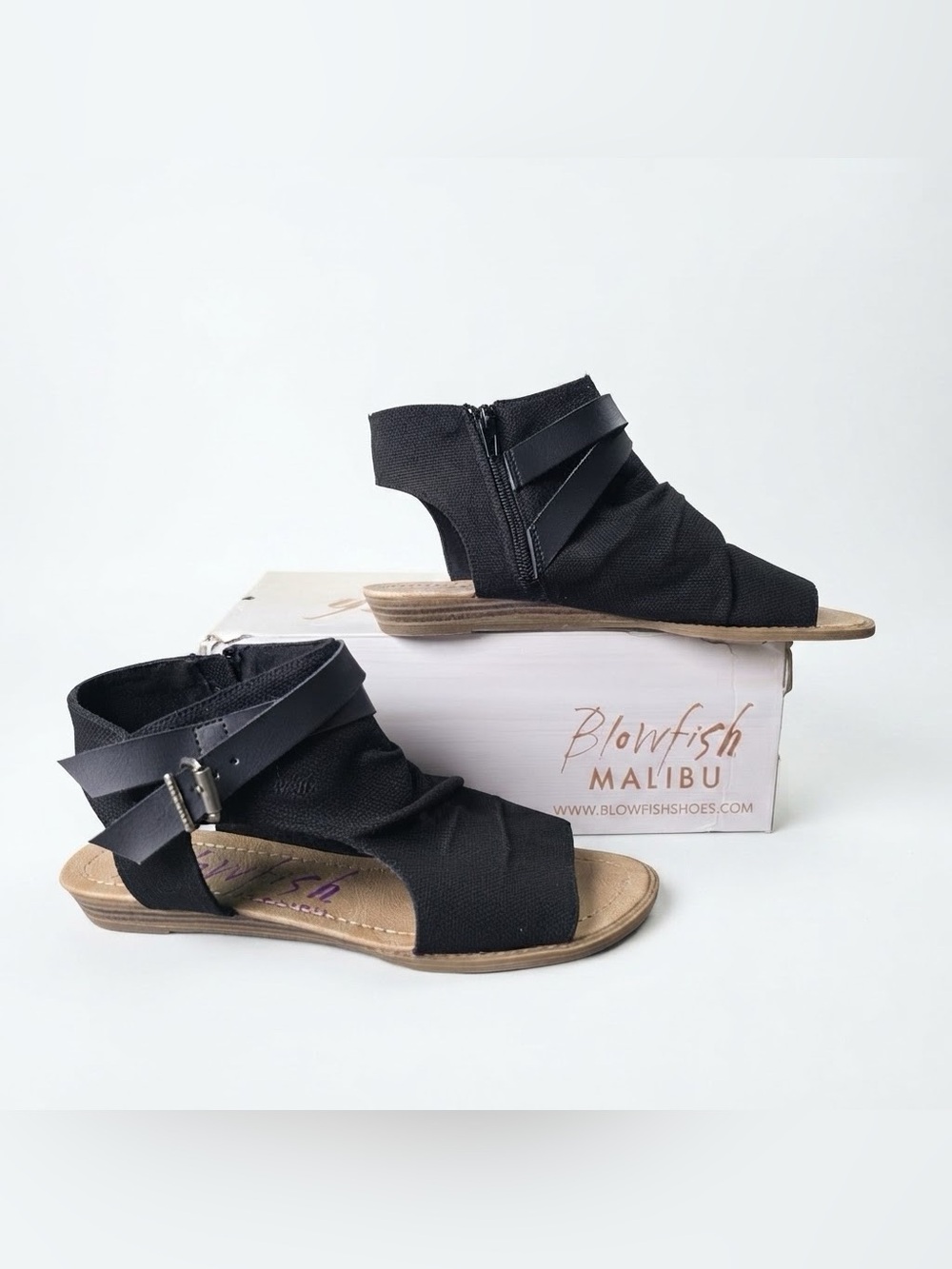 Blowfish Malibu Black Canvas Wedge Sandal Bootie Size 10